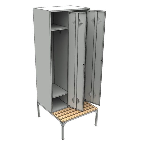 Metal wardrobe for two sectional clothes with a bench. Шкаф металлический для одежды двух секционный со скамейкой.